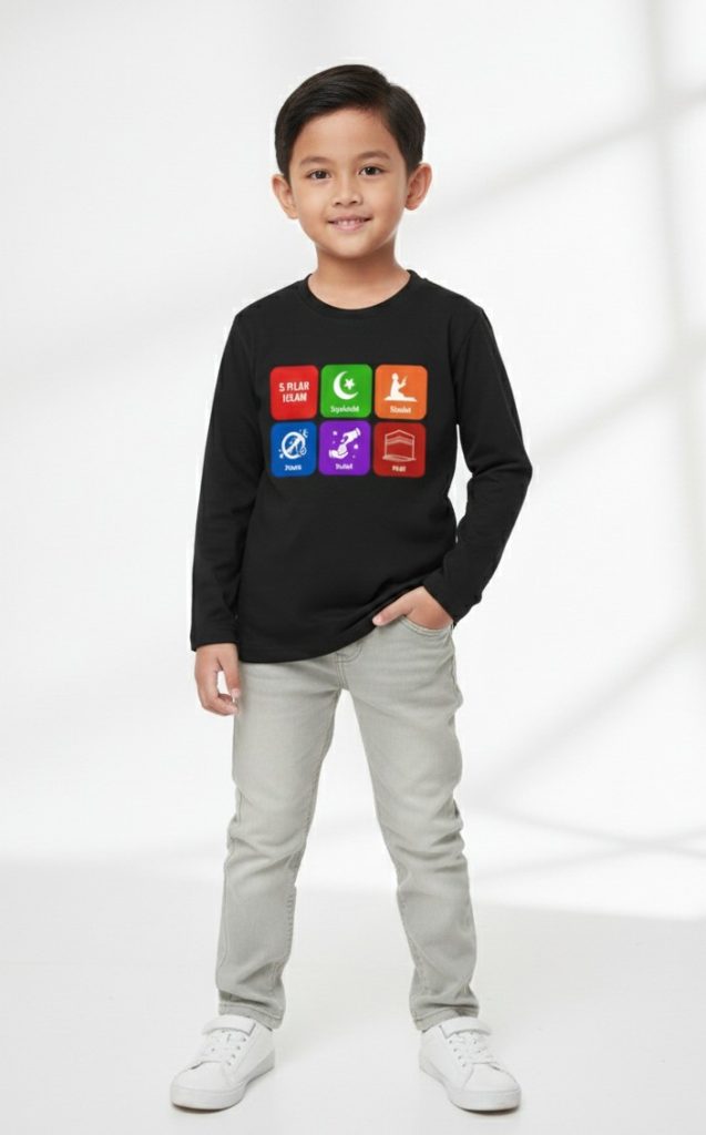 baju anak muslim lengan panjang 5 pilar islam model