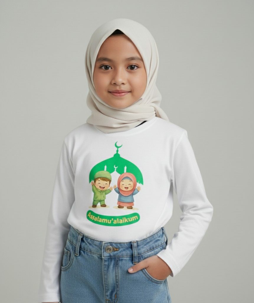 kaos anak muslim assalamualaikum model perempuan