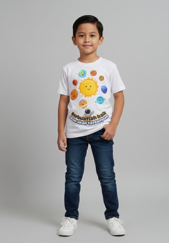 kaos anak muslim berbuat baik maka alam tersenyum model