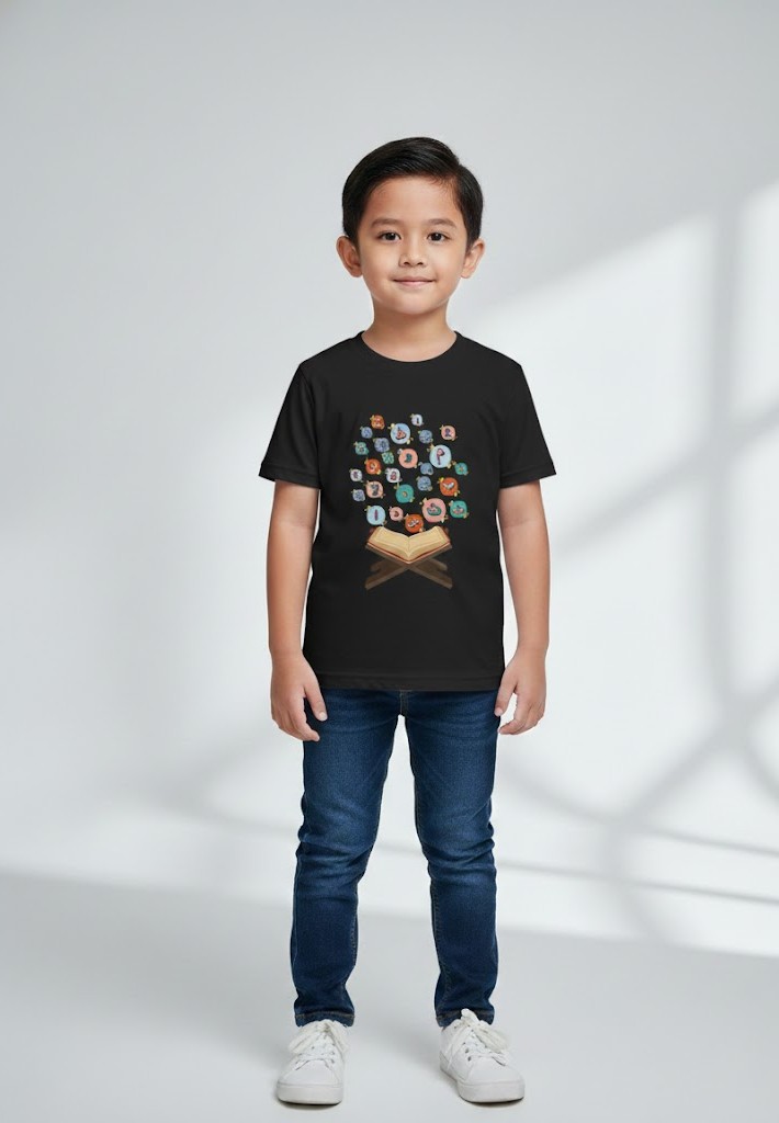 kaos anak muslim mengaji hijaiyah model