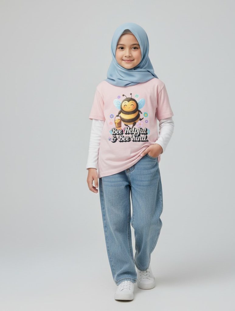 kaos anak muslimah bee model