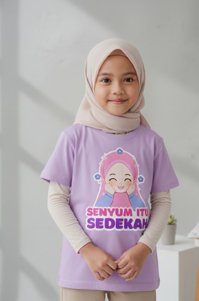 kaos anak muslimah senyum itu sedekah model