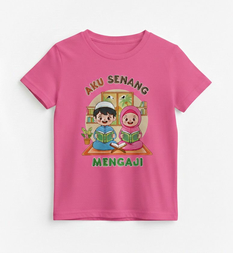 kaos anak pink aku senang mengaji