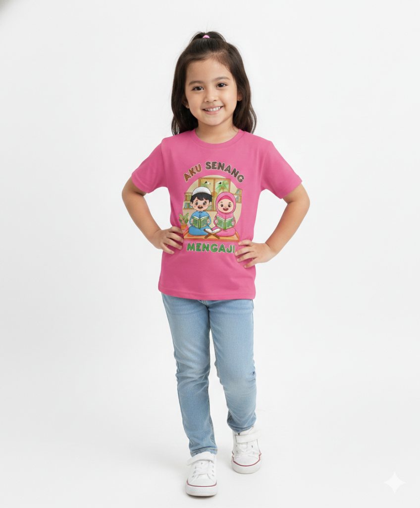 kaos anak pink aku senang mengaji